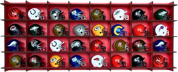 32 / 6 Color Mini Helmet Display Case, Wall Mount Mini Football Helmets,Football Helmet Display Case,Mini Football Helmet (RED)