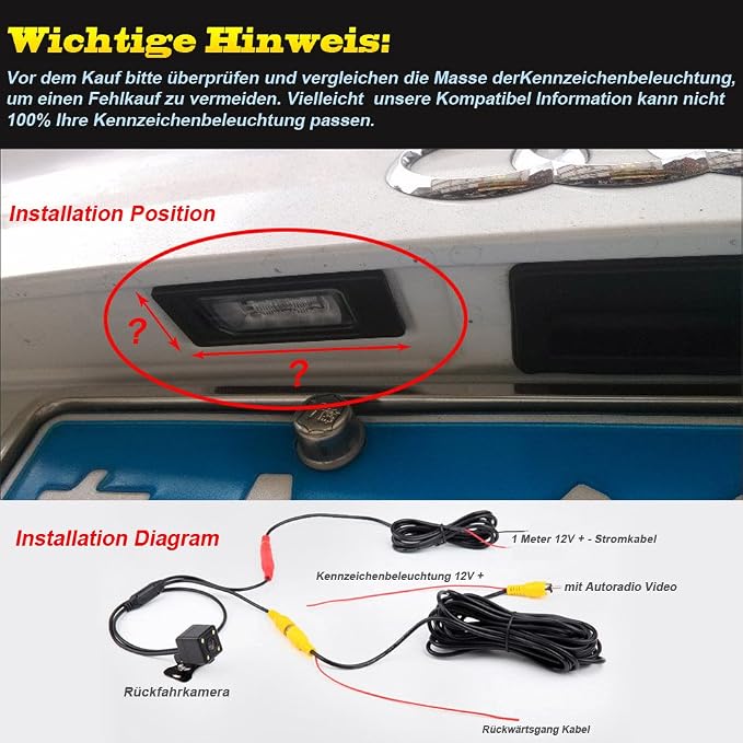 Backup Camera for Car, Waterproof Rear-view License Plate Car Rear Reverse Parking Camera for CLK W209 C Class/W203 E Class/W211 CLS/W219