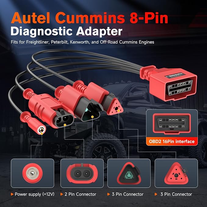 Autel Original MaxiSYS CV Cummins 8Pin Adapter, 8-Pin Off-Highway Vehicle Cable Connector for Cummins Engines, Work with Heavy Duty Truck Scanner Semi Truck Tool MS909CV, MS908CV II, MS908CV, MS906CV