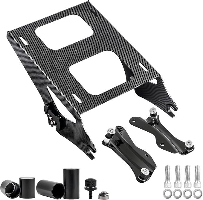 Black Carbon Fiber Pattern Detachable Tour Pack Mount Bracket Luggage Rack Whit 4 Point Docking Hardware Kit for Harley Touring Street Road Electra Glide Road King 2014-2026