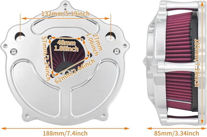 Air Cleaner Filter Aluminum Fit for Harley Touring Road King Street Glide Softail Sportster Dyna (Chrome Housing Red Element, A For Sportster XL 04-22)