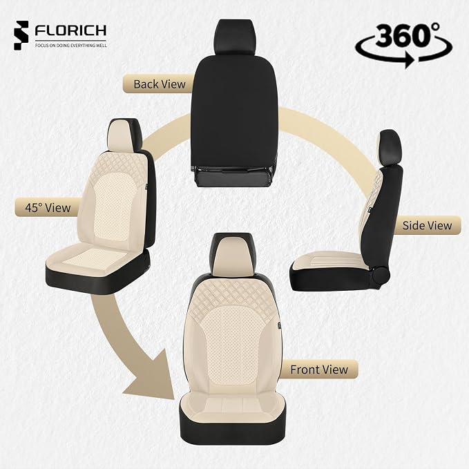 FLORICH Front Seat Covers Leather & Mesh Automotive Seat Protectors 2 Pack Breathable Car Seat Cover Spill-Proof Auto Seat Covers Cushion Universal Fit for Most Car SUV Sedan Truck, Beige