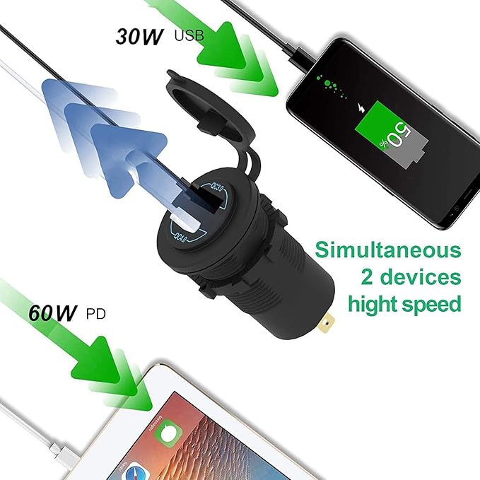4X Quick Charge 4.0 PD QC 3.0 USB Car Charger 12V 24V 60W USB Outlet Fast Charger for Car, Boat, Truck, RV, Motorcycle