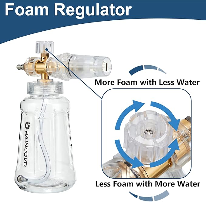 Raincovo Pressure Washer Foam Cannon, Stainless Steel Filter, Adjustable Nozzle with M22 and 1/4 Inch Quick Connect, with 7 Nozzle Tips 3.0GPM, 1/4 Inch Quick Connector