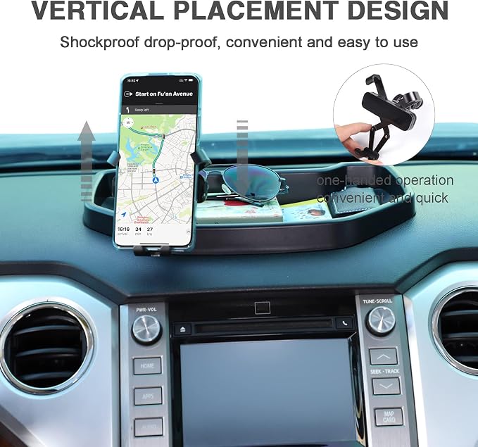 Black ABS Car Center Console Dash Table Storage Tray Fit for Toyota Tundra 2014-2021 Instrument Organizer Vertical Placement Phone Holder Cradle Accessories(with Mobile Phone Holder(B))
