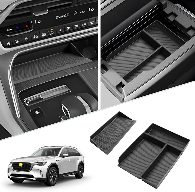 SKTU 2Pcs for 2024 2025 2026 Mazda CX-90 Accessories Center Console Organizer for 2024-2026 Mazda CX-90/2025 2026 Mazda CX-70 Console Tray Wireless Charging Mat 2025 2026 CX-90 Non-Slip Pad