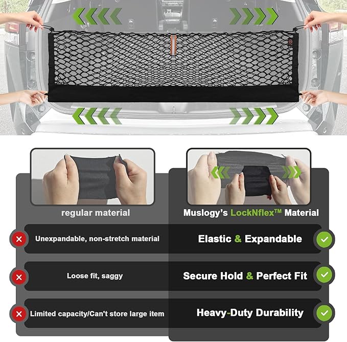 Muslogy Truck Bed Cargo Net Trunk Netting Compatible with 2022-2025 2026 Hyundai Tucson Accessories, Pickup Cargo Organizer SUV Sedan Storage Net w/Heavy Duty Carabiners