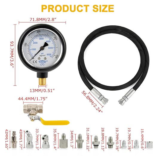 Hpop Test Tool High Pressure and Air Leak Test Gauge Tool Kit for F350 | Test Tool Kit for 6.0L 7.3L Engines, Steel and copper, detect intake system leaks, precision gauge diagnose abnormal noises