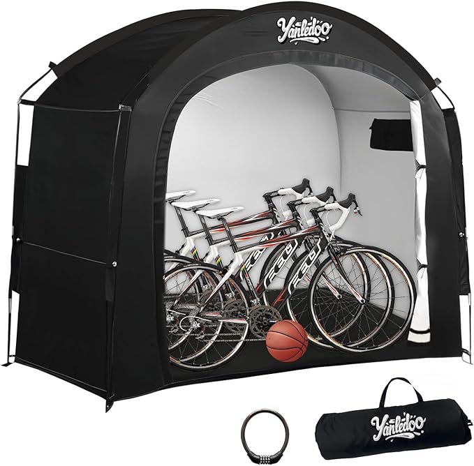 Bike Storage Tent, Outdoor Shed with Thick Waterproof Fabric, 30% More Top Space, Fits 2/3/4/5 Bikes or Tricycles, Easy Setup, Portable Cover for Garden Tools & Motorcycles