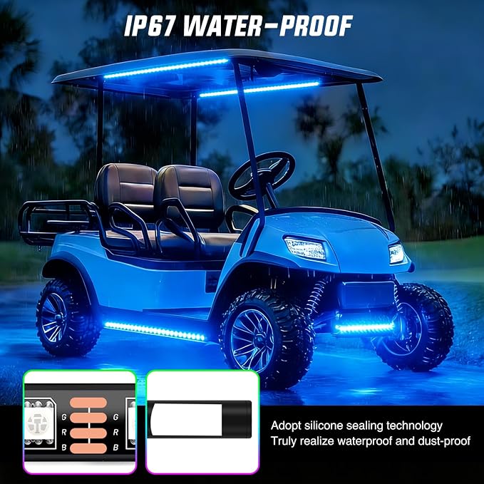 Nilight 6PCS Golf Cart Underbody Light Kit with Canopy Lights RGB Multi-Mode LED Neon Accent Lighting Lamp APP Remote Control Sound Active Music Sync IP67 Waterproof 12V-66V for EZGO Yamaha Club Car