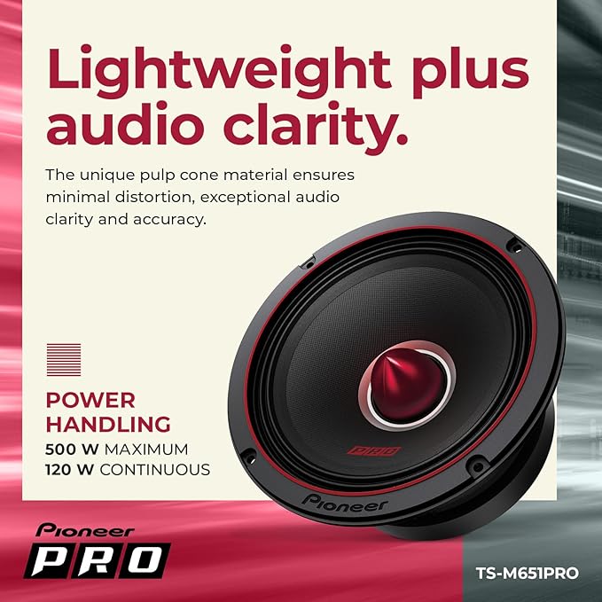 PIONEER P.R.O. Series TS-M651PRO 6.5” Speakers (Pair) – 300W Max, Perfect for high-SPL Builds and pro-Level car Audio