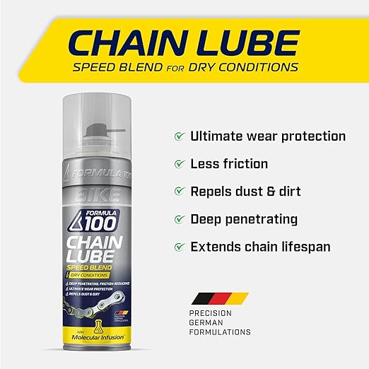 Dry Conditions Bike Chain Lube – Dry Weather Lubricant for Bicycles & Electric Bikes – Deep Penetration, Extends Lifetime, Protects Against Corrosion – 300ml Aerosol (10.14 oz)