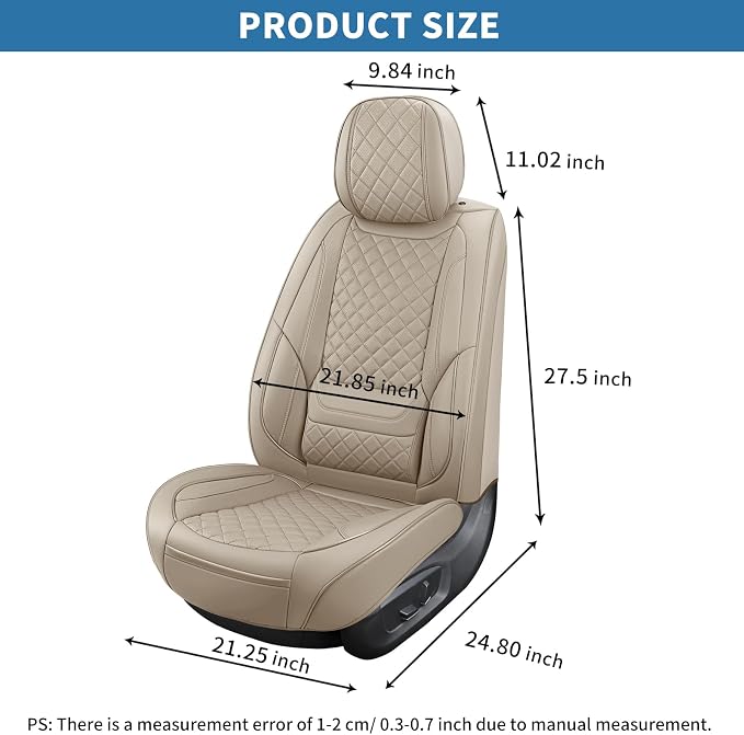 Beige Leather Car Seat Covers Front Seat Breathable Seat Protectors Waterproof Automotive Seat Covers Universal Fit for Most Cars SUVs Trucks Vehicles