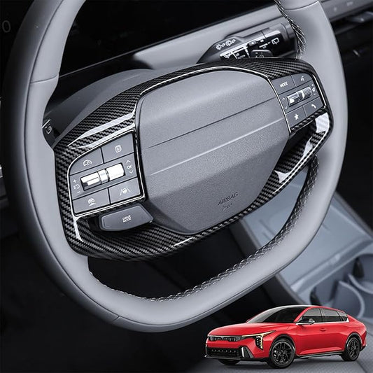 Car Steering Wheel Covers Steering Wheel Button Panel, Protection Frame Molding Trim, Compatible with KIA K4 2024-2026 Accessories (Carbon Fiber Pattern)