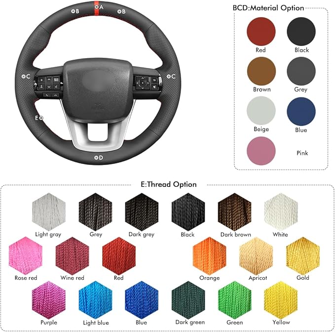 MEWANT Car Steering Wheel Cover for Toyota Hilux/Fortuner Hand Stitch Leather Car Steering Wrap