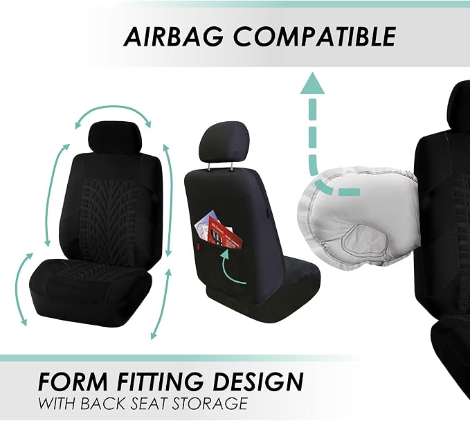 FH Group FB071115 + F11306 Travel Master Seat Covers (Black) Full Set – Universal Fit for Cars Trucks and SUVs