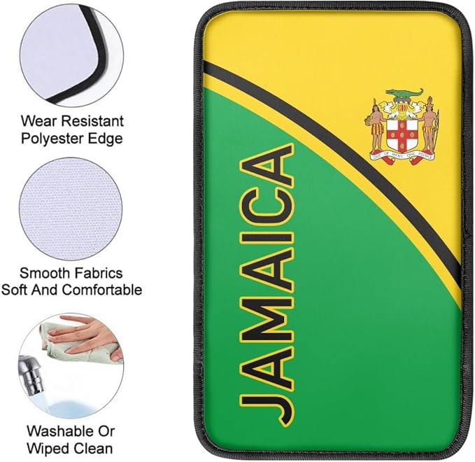Howilath Jamaican Flag Pattern Universal Car Seat Covers/Steering Wheel Cover/Coasters/Seatbelt Pads/Keychain/Armrest Cushion, Auto Accessories 10pcs