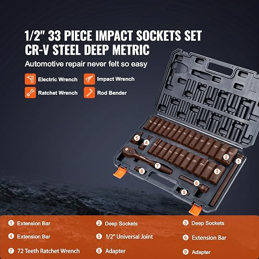 VEVOR 33-Piece 1/2" Drive Impact Socket Set and 19-Piece 1/2" Drive Impact Socket Set