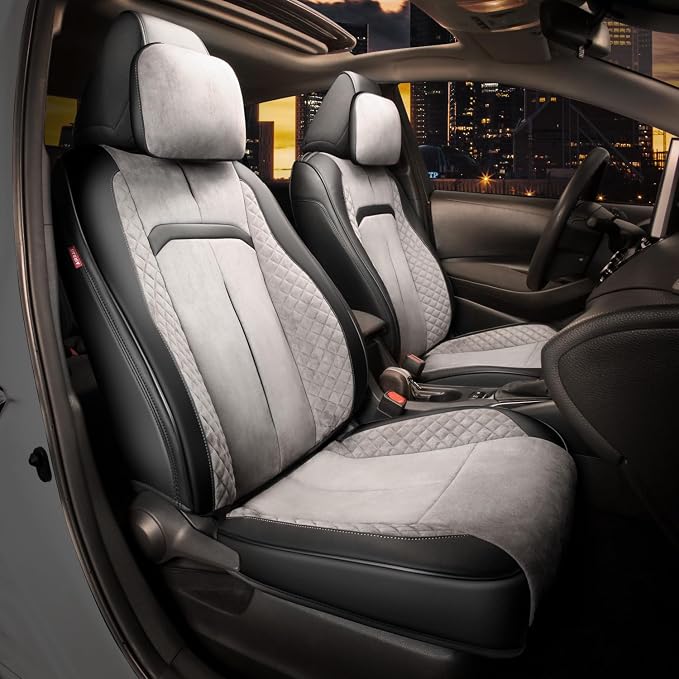 Voris Series Front Row Set Seat Covers Universal for Cars Trucks SUV, Grey, CA-SC-VORIS-F-GY