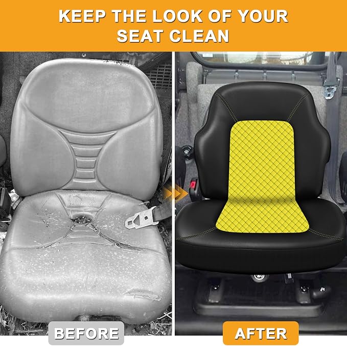 Industrial Vehicle Seat Cover for Skid Steer, Heavy Duty Leather Seat Cover, Compatible with John Deere, Caterpillar, Kubota, Bobcat, New Holland, Yellow