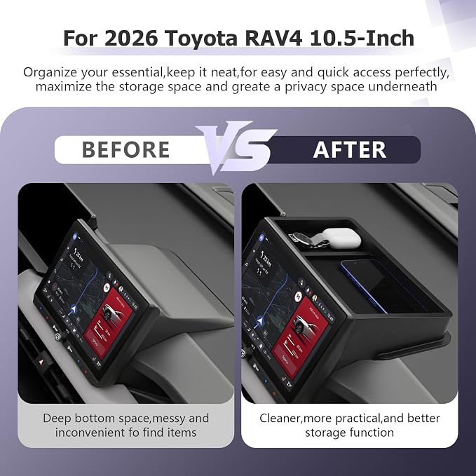 LUWU 2026 RAV 4 Dashboard Storage Tray Compatible with 2026 Toyota RAV 4 Accessories Behind Screen Organizer 2026 RAV4 LE/XLE Accessories Display Box Silicone Material [ONLY for 10.5’’ Screen]