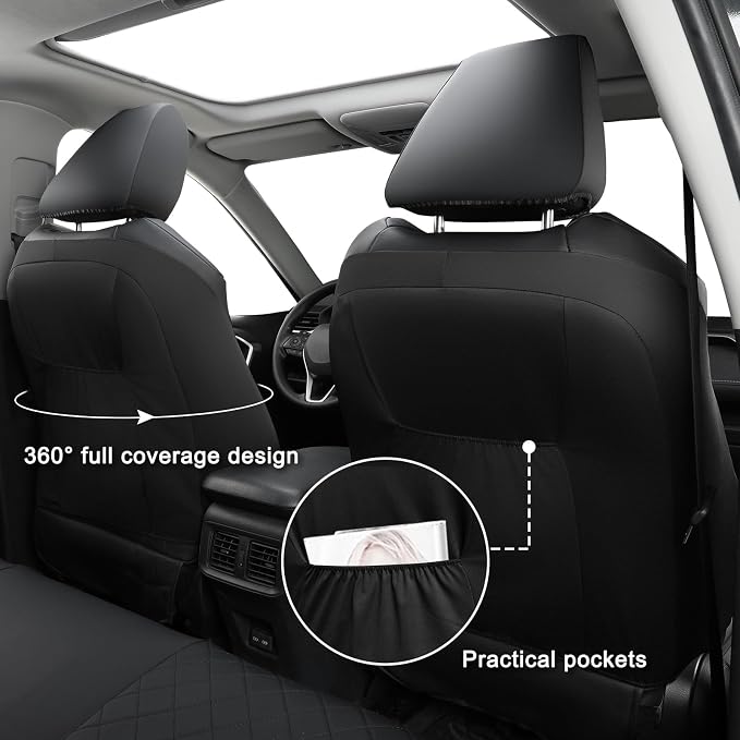 GIANT PANDA Custom Fit Highlander 2 Pack Front Car Seat Covers Toyota Highlander 2020 2021 2022 2023 2024 2025 2026 XLE/LE/L/Limited/Hybrid,Faux Leather, Polyester Fiber Accessories (Black)