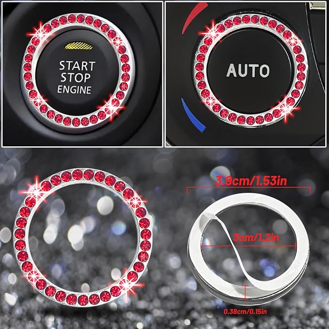 NBTEPEM 8 pcs Red Bling Car Accessories Set for Women, Steering Wheel Cover, Sparkly Seat Belt Covers, Bling Gear Shift Cover, Universal Fit Most Cars (Red Diamond)