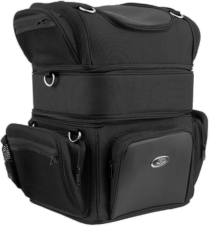 Milwaukee Leather MP8165 Large Black Textile Motorcycle Triple Barrel Sissy Bar Rack Bag with 5 Bonus Pockets - Large