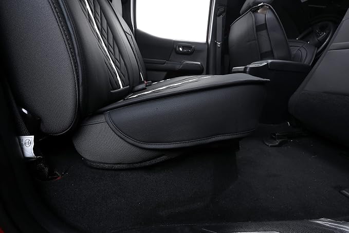 Tomatoman Tacoma Truck Rear Seat Covers 2005-2024 2025 2026 Access Double Cab TRD Sport Offroad Limited SR5 V6 Back Car Cushions with Waterproof Faux Leather(Rear Seat/Black-White)