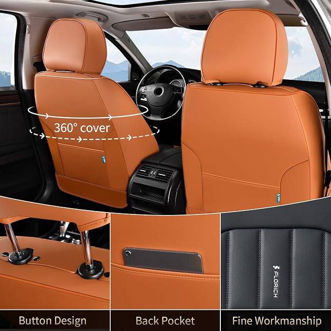 FLORICH Leather Seat Cover, Car Seat Covers Full Set, Waterproof Car Seat Protectors 5 Seats, Front and Rear Seat Covers for Cars, Automotive Seat Protector Fit for Most Cars SUV Trucks - BrownBlack