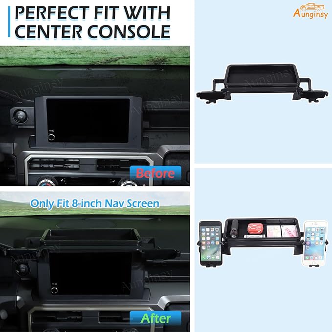 Car Center Console Dash Storage Tray With Phone Mount Compatible with Toyota Tacoma 2024 2025 2026, Dashboard Organizer Tray Mobile Phone Holder Storage Box Insert Accessories, Only Fit 8-inch Screen