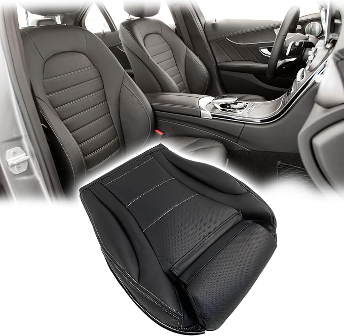 Driver Side Bottom Leather Replacement for 2015-2021 Mercedes Benz C300 Seat Cover (Black)