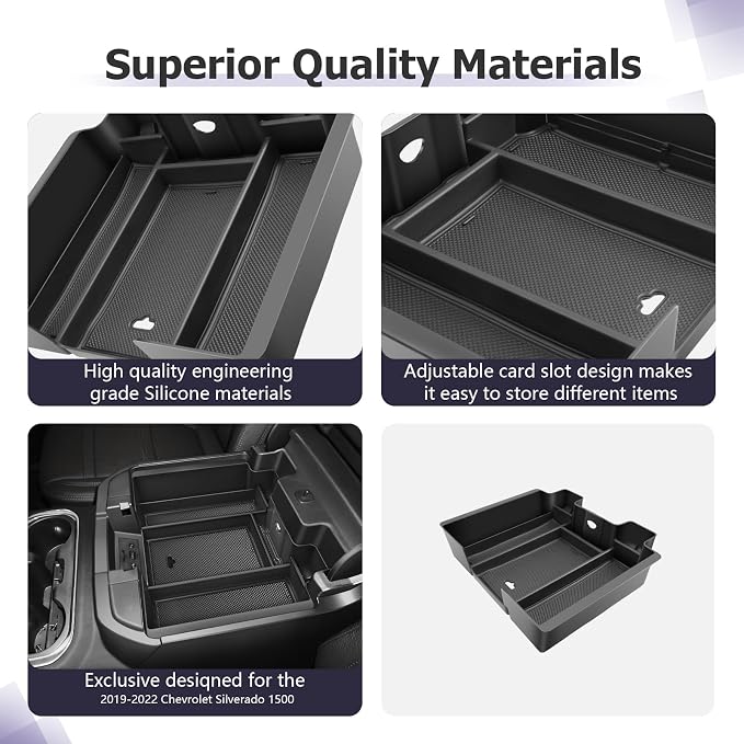 LUWU Center Console Organizer Compatible with 2019 2020 2021 2022 Chevy Silverado/GMC Sierra 1500 & 2020 2021 2022 Chevrolet Silverado/Sierra 2500HD 3500HD Black (ONLY for Full Console w/Bucket Seat)