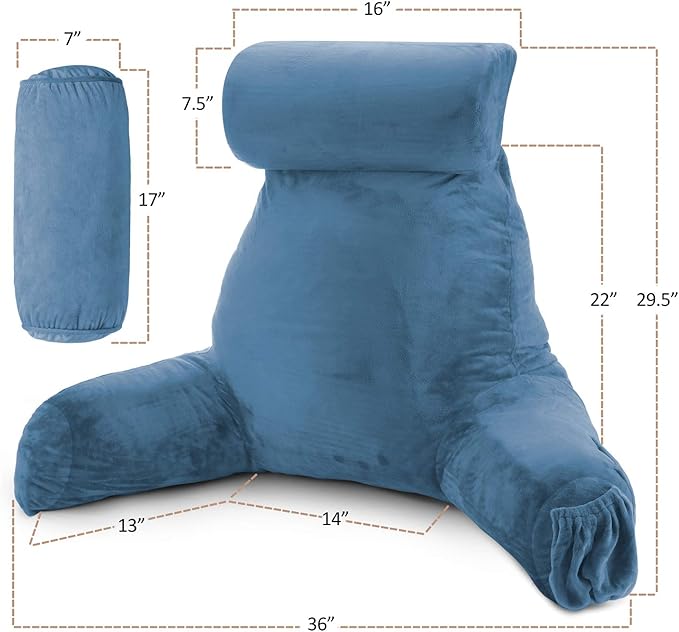 Nestl Reading Pillow with Shredded Memory Foam Includes 2 Neck and Lumber Support Pillows, Designed for Sitting Up in Bed and Couch, Back and Arms Adjustable Support for Adult & Teens, Blue Heaven