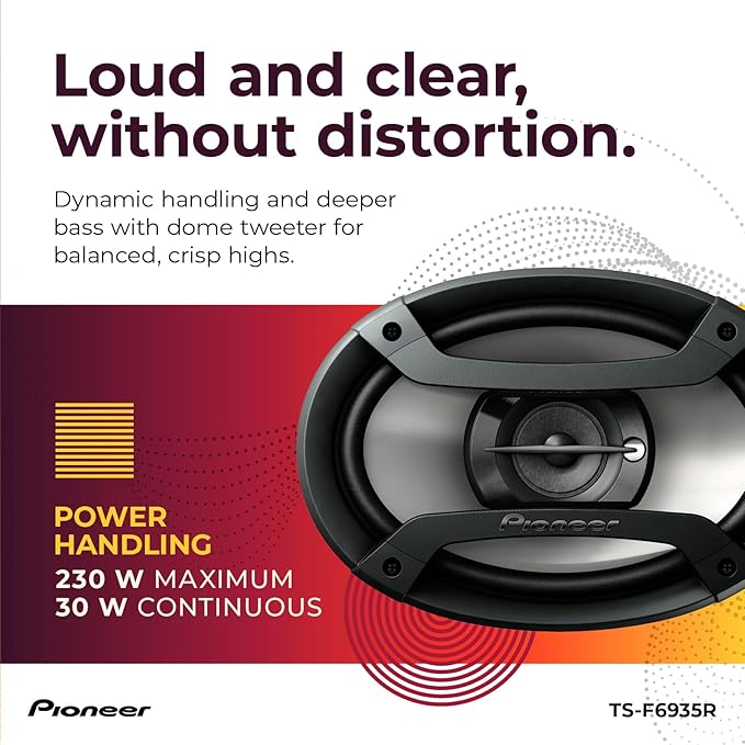 PIONEER TS-F6935R 3-Way Coaxial Car Audio Speakers - 6' x 9' Passive Car Speakers (Pair), 230 W Max Power, Black and Silver
