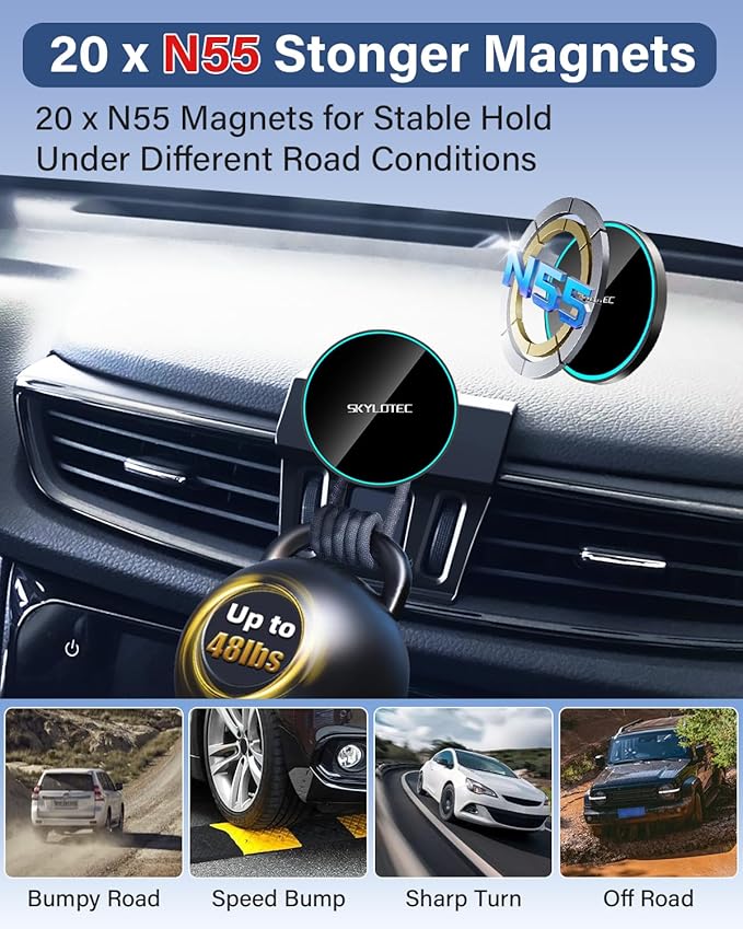 SKYLOTEC Phone Holder for Toyota Tacoma 2016-2023 Accessories Car Magnetic Phone Mount Compatible with MagSafe, Strong Magnets Fast Wireless Charger Cell Phone Base