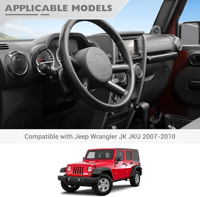 JeCar 10pcs for Jeep Wrangler Interior Trim Kit Carbon Fiber Interior Accessories for 2007-2010 Jeep Wrangler JK JKU Sahara Sport Rubicon & Unlimited