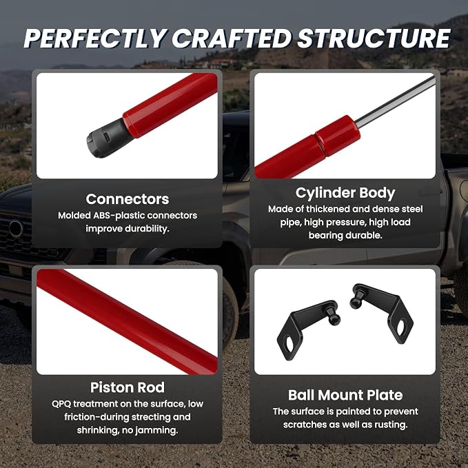 Hood Struts for Toyota Tacoma 2024 2025 2026+ and 4Runner 2025+, Hood Lift Support No Drill Front Gas Springs Shocks Compatible with Toyota Tacoma/4Runner Accessories|Red