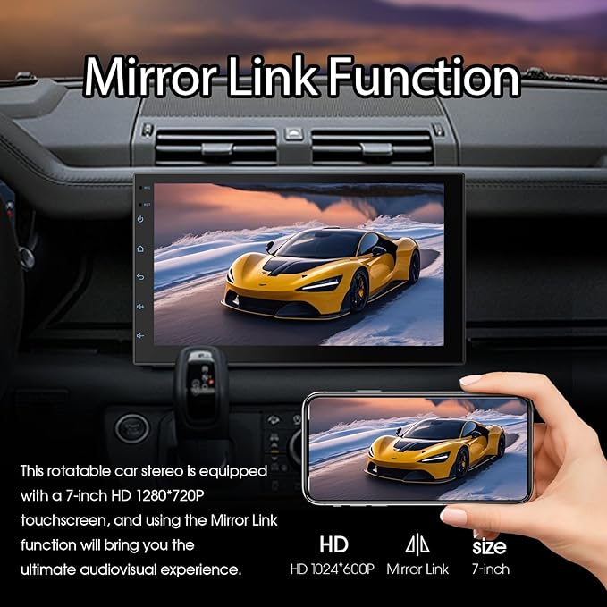 Haudio 7 “ Double Din Car Stereo, Touch Car Radio with Wireless Apple Carplay & Android Auto, Mirror Link, Bluetooth, SWC, Subwoofer Output, 5.1 CHN, Backup Camera, FM/AM Radio