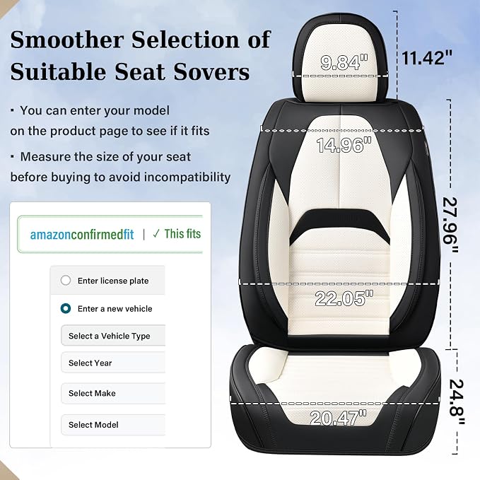 Coverado Waterproof Nappa Leather Car Seat Covers, Automotive Seat Covers，Front Car Seat Cushion & Car Seat Protector, Seat Covers Universal Fit for Most Cars, SUVs,Trucks,Black&White