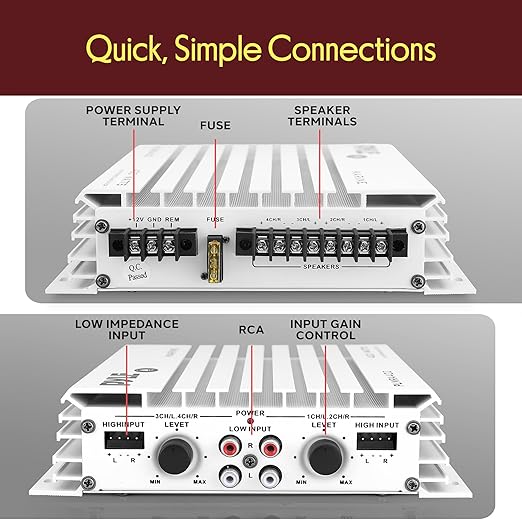 Pyle Hydra Marine 400W 4-Channel Amplifier - Waterproof with Dual MOSFET Power Supply - GAIN level Controls - RCA Input - LED Indicator - Compact Design for Boat/Vehicle Audio - PLMRA402