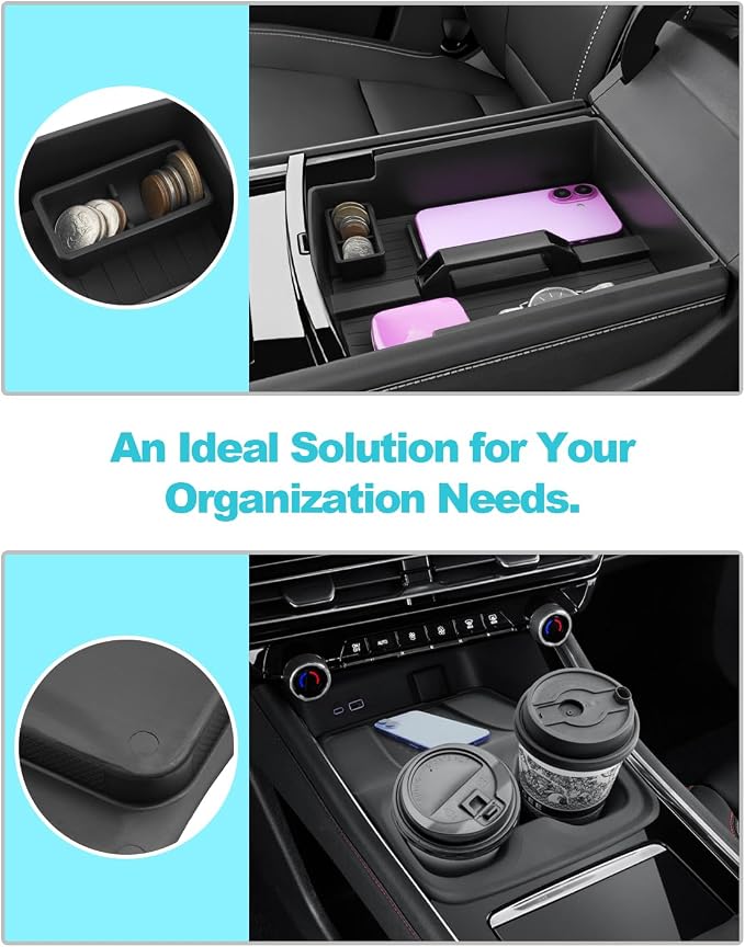CDEFG 3Pcs for 2025 2026 Chevy Traverse Center Console Organizer with Handle for 2024-2026 Chevrolet Traverse Accessories Middle Console Mat w/Cup Holder Coin Holder