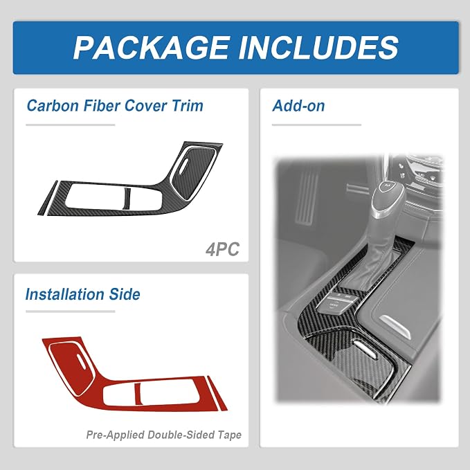 Real Carbon Fiber Gear Shift Panel Trim Compatible with Cadillac CTS 2014-2019, Interior Decor Sticker Accessories