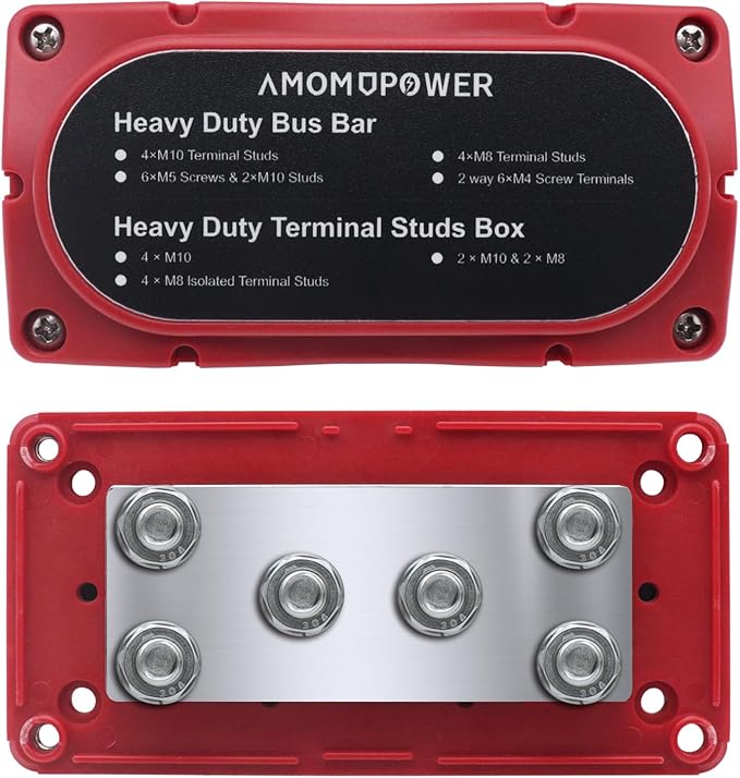450A 12-48v Busbar Box 6xM8(5/16in) Studs Nickel-Plated Copper Power Distribution Block Battery Junction Block Buss Bar with Accessory kit for Solar Systems RV Electrical Box