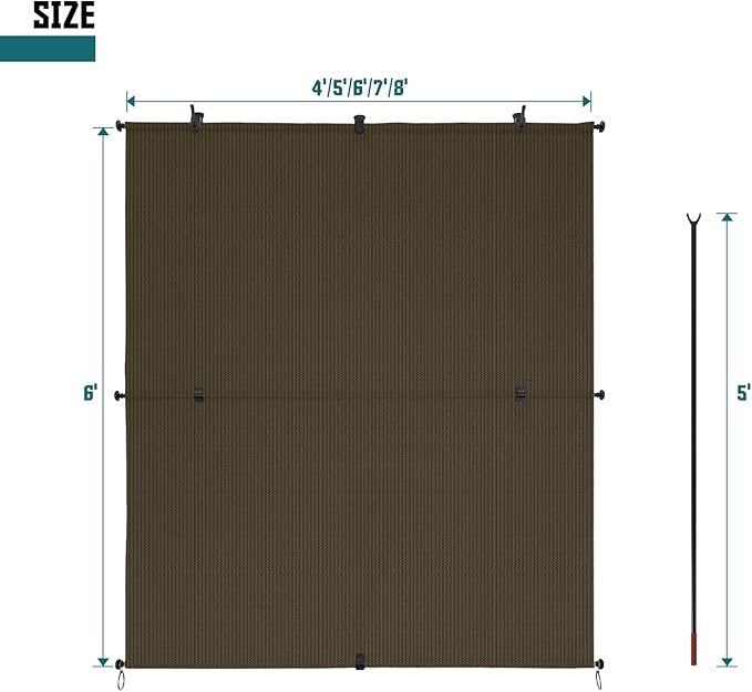 Bynbbur 8'W x 13'H Outdoor Patio Shades Foldable Roller Blinds, 220 GSM Sun Shade Roll Up Porch Screens Exterior Shade Cloth for Deck Pergola Backyard, Brown