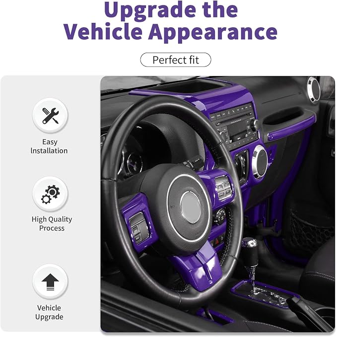 10PCS Full Set Interior Trim Kit for 2011-2018 Jeep Wrangler JK JKU,Center Console Trim, Dashboard Conditioning Switch Co-Pilot Handle Armrest Box Gear Shift Cover Trim(Purple)
