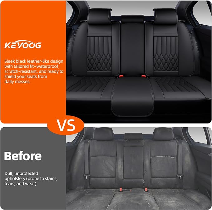 Car Seat Covers Leather Full Set Universal 5-Seater Waterproof Breathable Nappa, Compatible with Honda Civic, Toyota Camry Corolla, Nissan Rogue Sentra, Fit for Front Rear Seats Most Sedans SUV