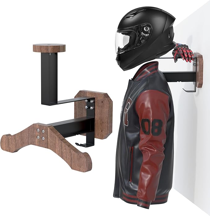 JAGASOL Motorcycle Helmet Holder Wall Mount, Heavy-Duty Tactical Helmet Accessories, Versatile Wall Rack for Motorcycle and Football Gear Storage, Space-Saving Design, Brown