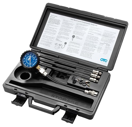 OTC 5604 Motorcycle Compression Tester Kit - Ideal for Testing Motorcycle and Small Engines; Includes Specially Designed Compression Gauge and Hose Assembly, 3 Hose Adapters, and Storage Case