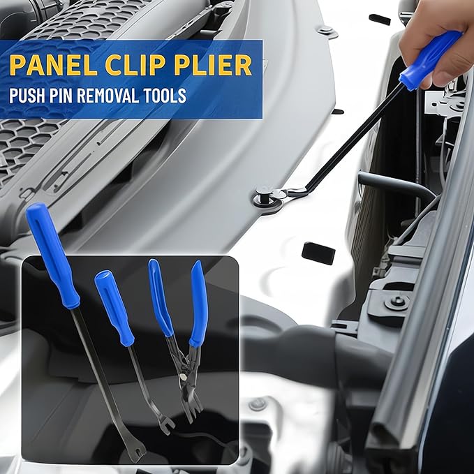 DWH 18 Pcs Precision Pick and Hooks Set, Trim Removal Tool Kit with Scraper Telescoping Magnetic Pickup Tool Panel Clip Plier Fastener Remover, Metal Plastic Trim Tools, Automotive Mechanic Bag, Blue